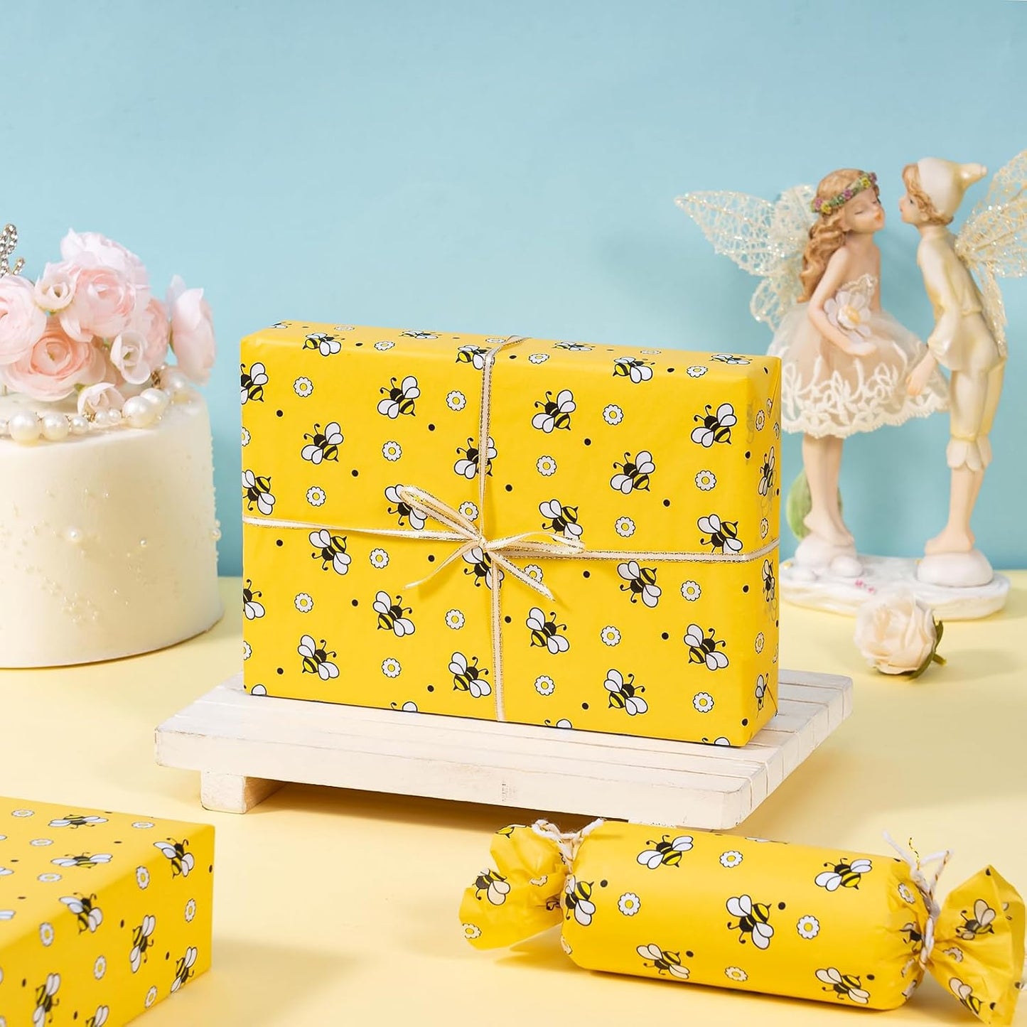 Bee Wedding Wrapping Tissue Paper - 30 Sheets 14x20 Inch Floral Bee Tissue Paper Bulk for Bridal Shower, Wedding, Birthday, Baby Shower
