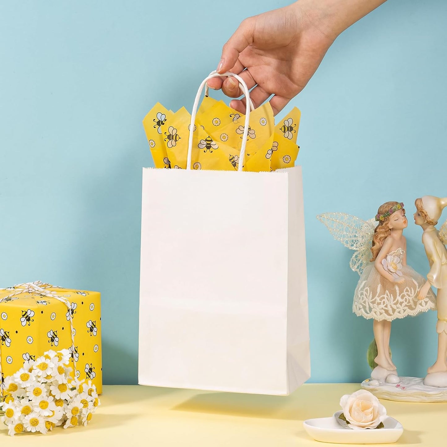 Bee Wedding Wrapping Tissue Paper - 30 Sheets 14x20 Inch Floral Bee Tissue Paper Bulk for Bridal Shower, Wedding, Birthday, Baby Shower
