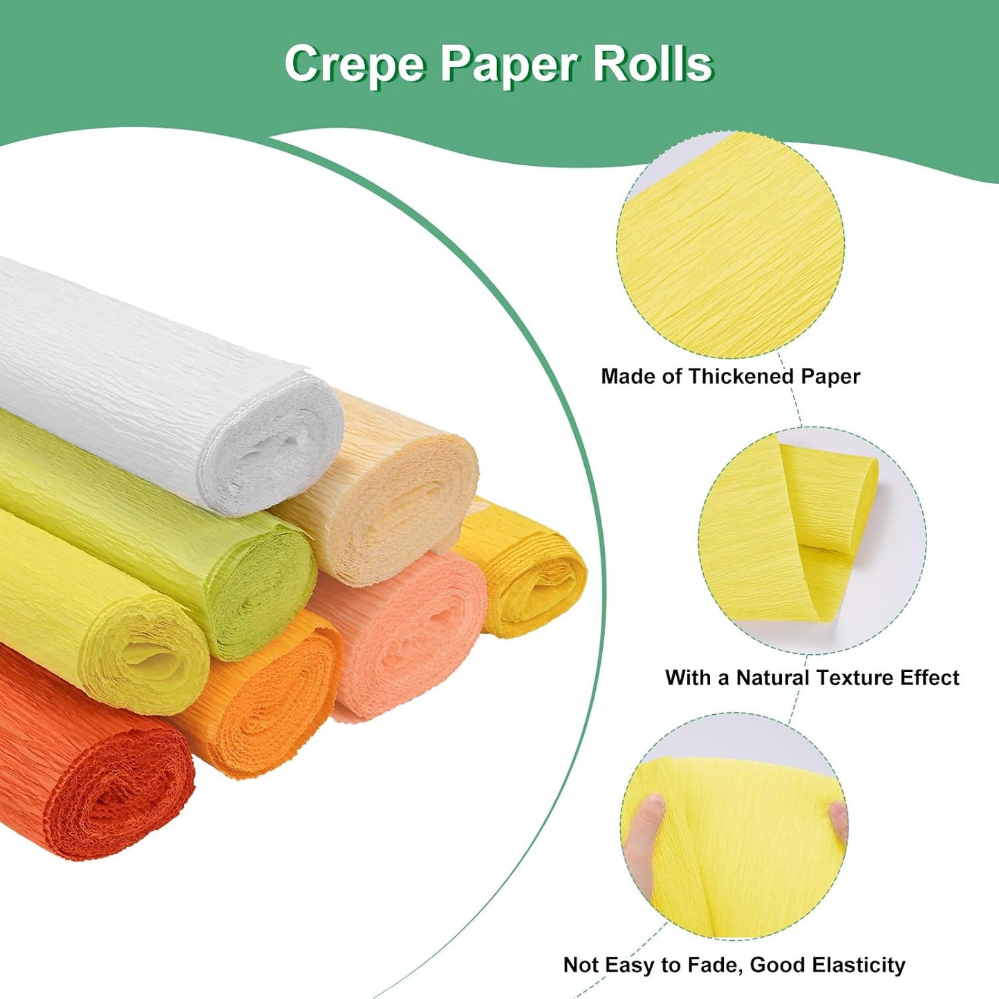 Crepe Paper 8.2ft x 20in/250 x 50cm Lemon Yellow | Soft Wide Crepe Paper Streamer Sheet, for DIY Craft, Flower Making, Decoration