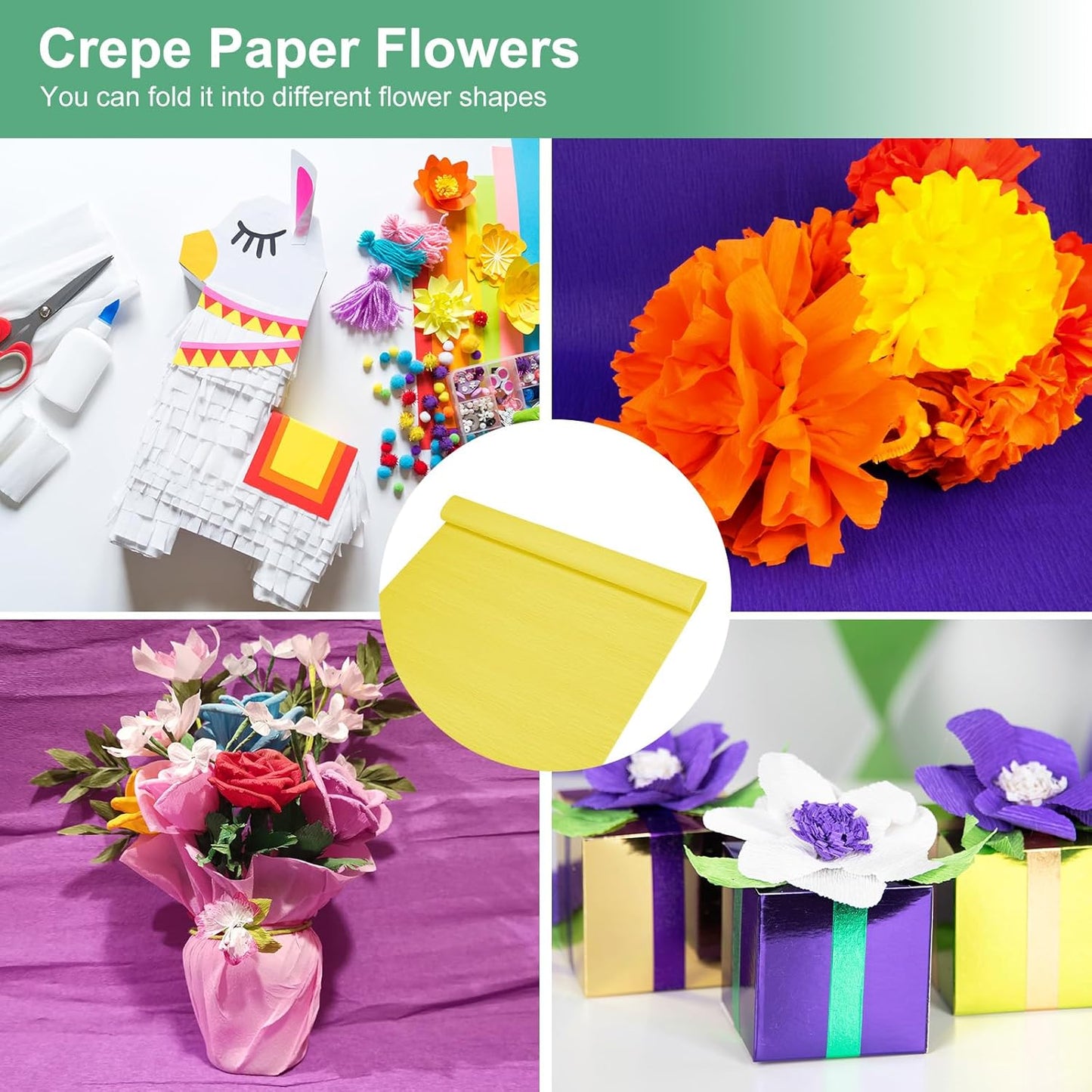 Crepe Paper 8.2ft x 20in/250 x 50cm Lemon Yellow | Soft Wide Crepe Paper Streamer Sheet, for DIY Craft, Flower Making, Decoration