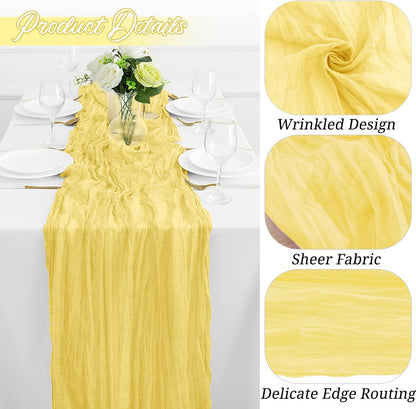 12Pack Light Yellow Cheesecloth Table Runner 35x120Inch Yellow Cheese Cloth Table Runner 10FT Boho Gauze Table Runners Rustic Sheer Table Runners for Wedding Bridal Baby Shower Party Decor