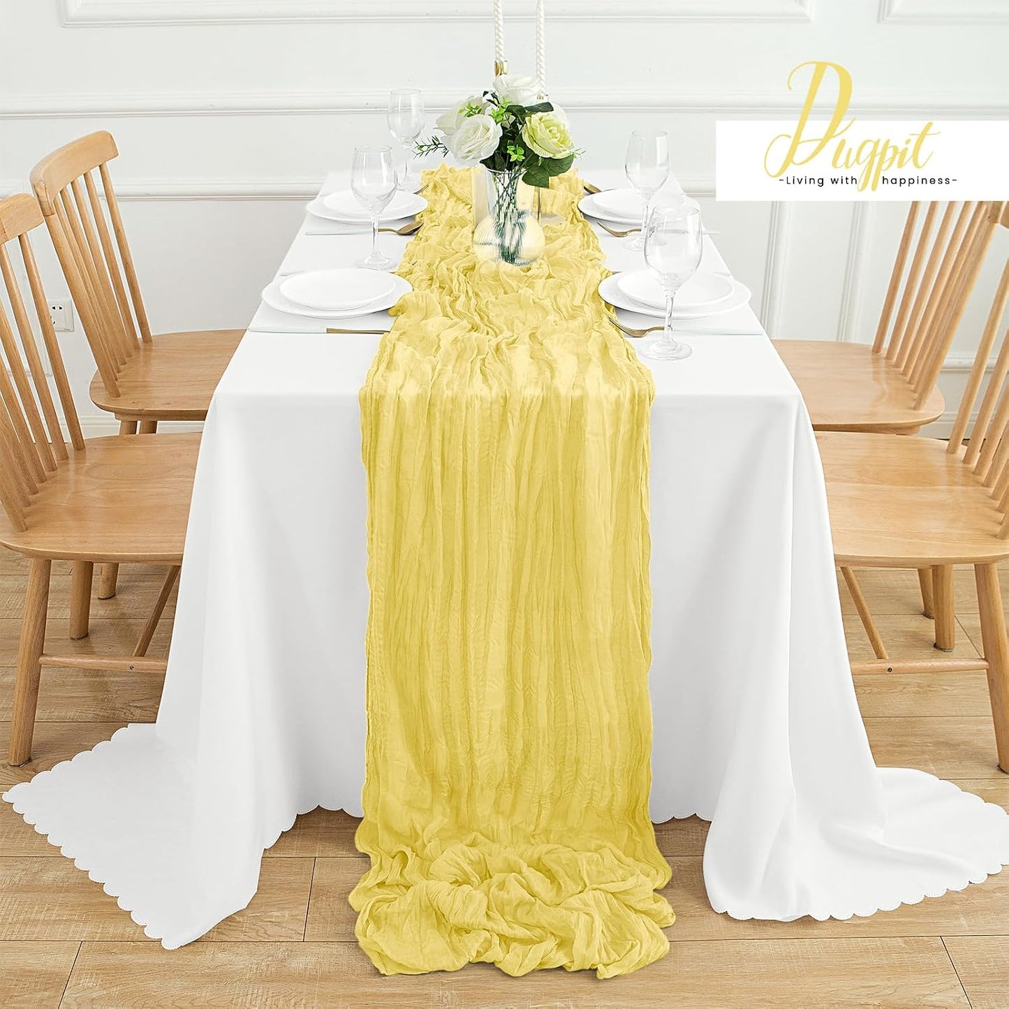 12Pack Light Yellow Cheesecloth Table Runner 35x120Inch Yellow Cheese Cloth Table Runner 10FT Boho Gauze Table Runners Rustic Sheer Table Runners for Wedding Bridal Baby Shower Party Decor