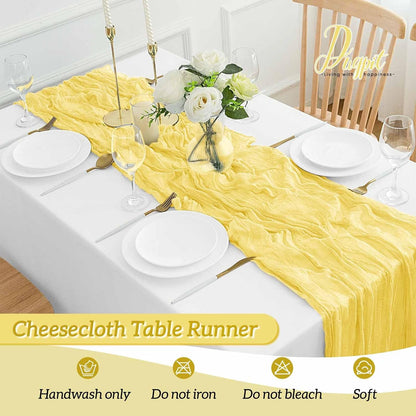 12Pack Light Yellow Cheesecloth Table Runner 35x120Inch Yellow Cheese Cloth Table Runner 10FT Boho Gauze Table Runners Rustic Sheer Table Runners for Wedding Bridal Baby Shower Party Decor