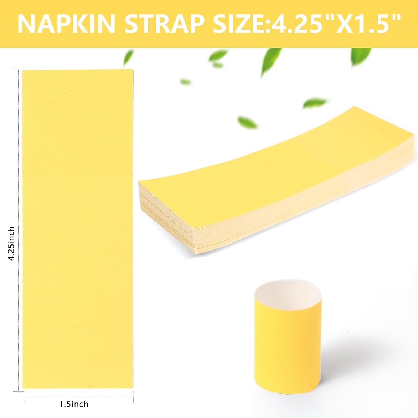 200Pcs Yellow Napkin Bands Self Adhesive | Paper Napkin Rings, Self Adhesive, Silverware Wraps, Table Setup Wedding Event Party Supply