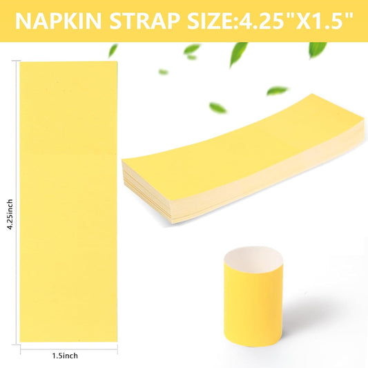 200Pcs Yellow Napkin Bands Self Adhesive | Paper Napkin Rings, Self Adhesive, Silverware Wraps, Table Setup Wedding Event Party Supply