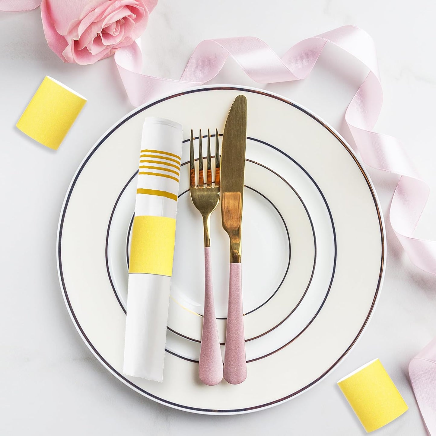 200Pcs Yellow Napkin Bands Self Adhesive | Paper Napkin Rings, Self Adhesive, Silverware Wraps, Table Setup Wedding Event Party Supply