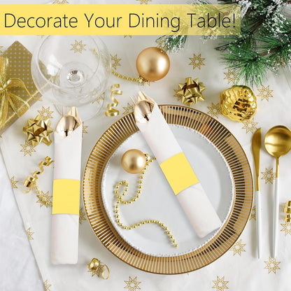 200Pcs Yellow Napkin Bands Self Adhesive | Paper Napkin Rings, Self Adhesive, Silverware Wraps, Table Setup Wedding Event Party Supply