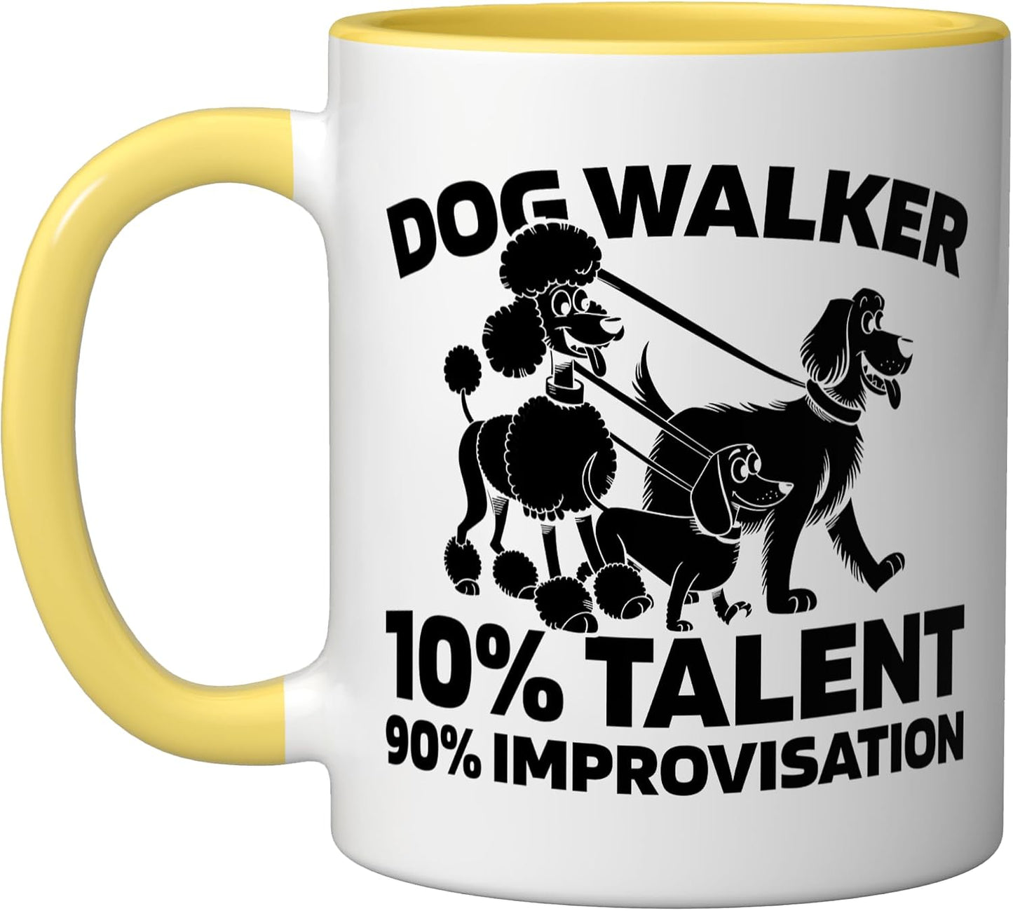 Exercise Pet Care - Walking Dog Walker Ceramic Mug, Yellow/White