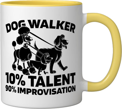 Exercise Pet Care - Walking Dog Walker Ceramic Mug, Yellow/White