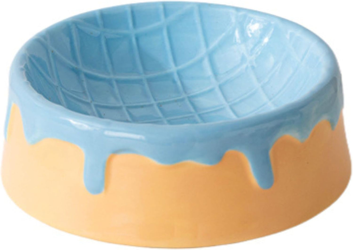 Dripping Ice Cream Cake Pet Bowl, Ceramic Food and Water Dish with Decorative Design, Pink Blue Green Colors (Blue&Yellow)