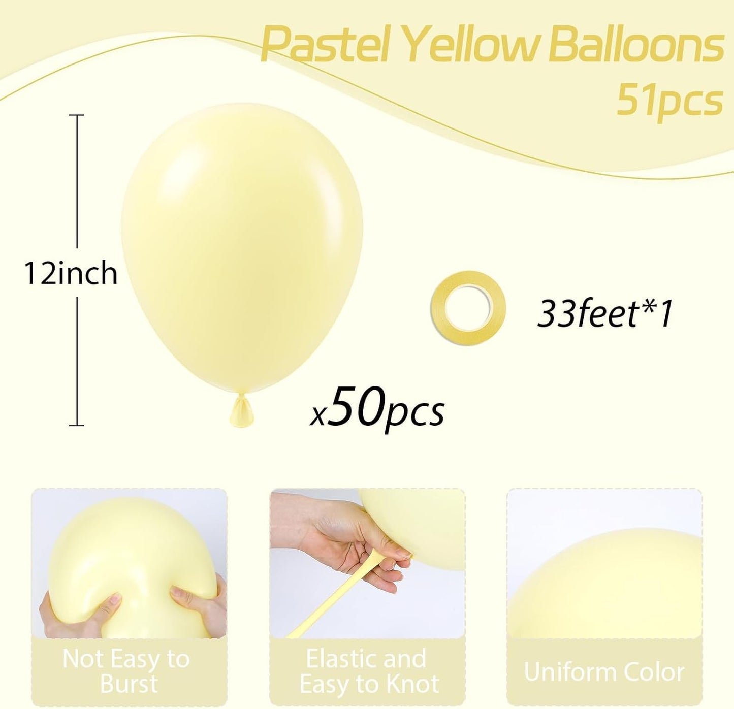Pastel Yellow balloons 12 inch, Light Yellow Latex Balloons 50pcs Party Balloon for Gender Reveal Baby Shower Birthday Party Decorations