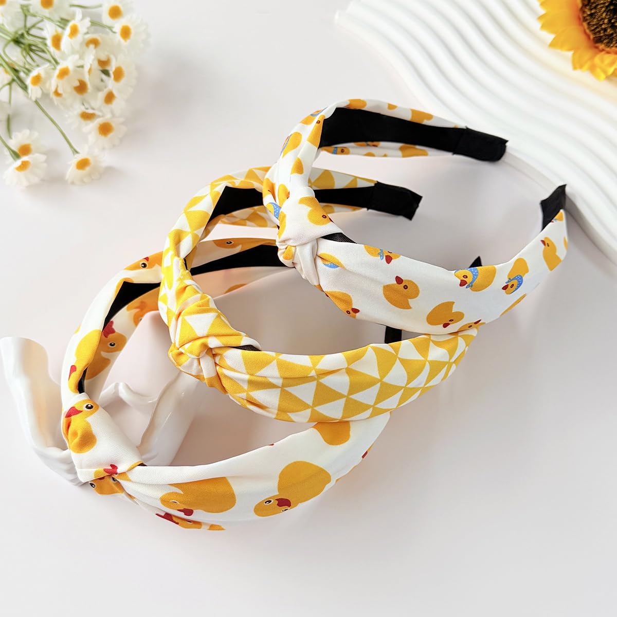 3PCS Cute Duck Headbands for Women Girls, Knotted Wide Hair Bands, Lightweight & Comfortable, Non-Slip Fashion Hair Accessories for Daily Wear, Party, Travel