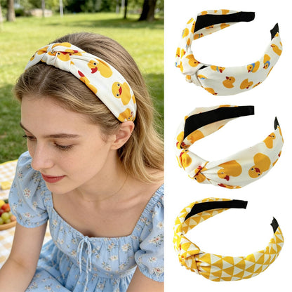 3PCS Cute Duck Headbands for Women Girls, Knotted Wide Hair Bands, Lightweight & Comfortable, Non-Slip Fashion Hair Accessories for Daily Wear, Party, Travel