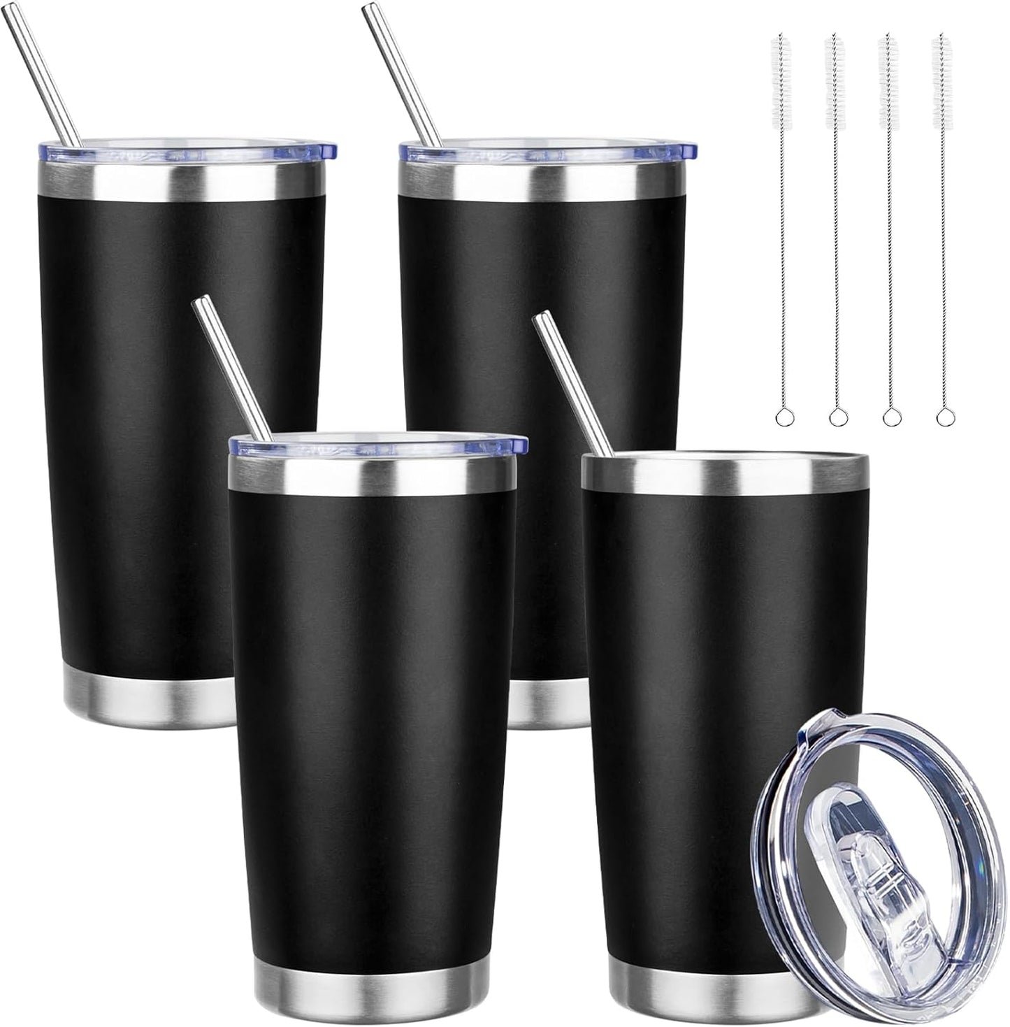 20 oz Tumbler with Lids and Straws, Stainless Steel Insulated Travel Coffee Mug, Double Wall Vacuum Insulated Tumblers, Powder Coated Coffee Tumbler for Cold & Hot Drinks (Yellow, 6 Pack)