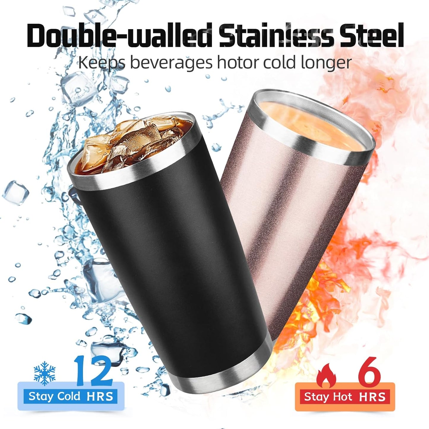 20 oz Tumbler with Lids and Straws, Stainless Steel Insulated Travel Coffee Mug, Double Wall Vacuum Insulated Tumblers, Powder Coated Coffee Tumbler for Cold & Hot Drinks (Yellow, 6 Pack)