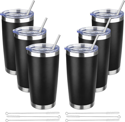 20 oz Tumbler with Lids and Straws, Stainless Steel Insulated Travel Coffee Mug, Double Wall Vacuum Insulated Tumblers, Powder Coated Coffee Tumbler for Cold & Hot Drinks (Yellow, 6 Pack)