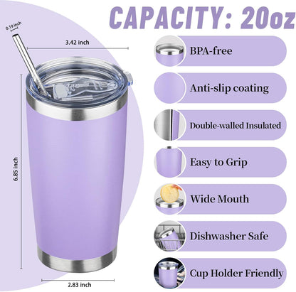 20 oz Tumbler with Lids and Straws, Stainless Steel Insulated Travel Coffee Mug, Double Wall Vacuum Insulated Tumblers, Powder Coated Coffee Tumbler for Cold & Hot Drinks (Yellow, 6 Pack)