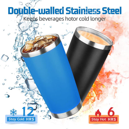 20 oz Tumbler with Lids and Straws, Stainless Steel Insulated Travel Coffee Mug, Double Wall Vacuum Insulated Tumblers, Powder Coated Coffee Tumbler for Cold & Hot Drinks (Yellow, 6 Pack)