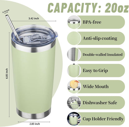 20 oz Tumbler with Lids and Straws, Stainless Steel Insulated Travel Coffee Mug, Double Wall Vacuum Insulated Tumblers, Powder Coated Coffee Tumbler for Cold & Hot Drinks (Yellow, 6 Pack)