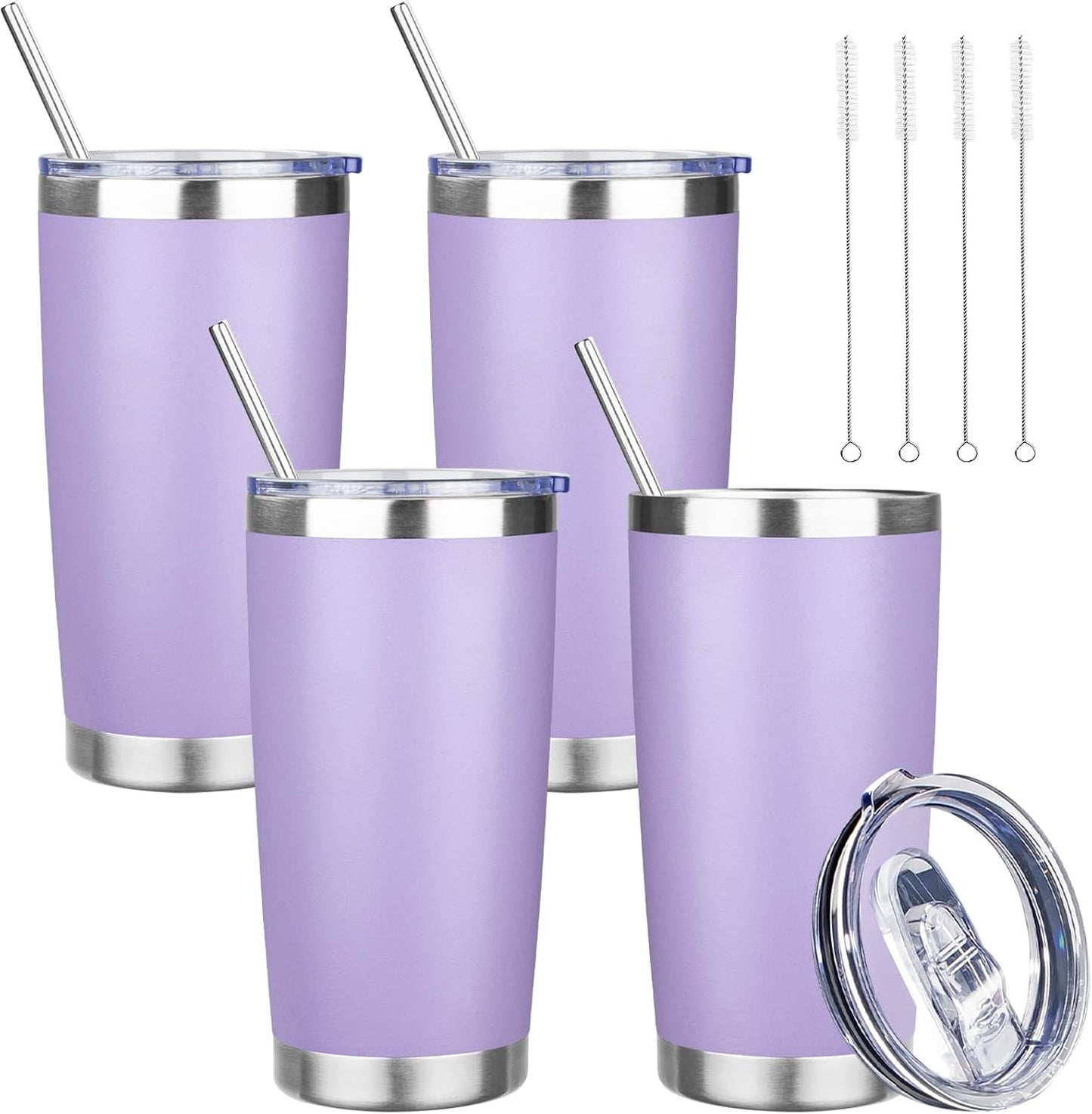 20 oz Tumbler with Lids and Straws, Stainless Steel Insulated Travel Coffee Mug, Double Wall Vacuum Insulated Tumblers, Powder Coated Coffee Tumbler for Cold & Hot Drinks (Yellow, 6 Pack)