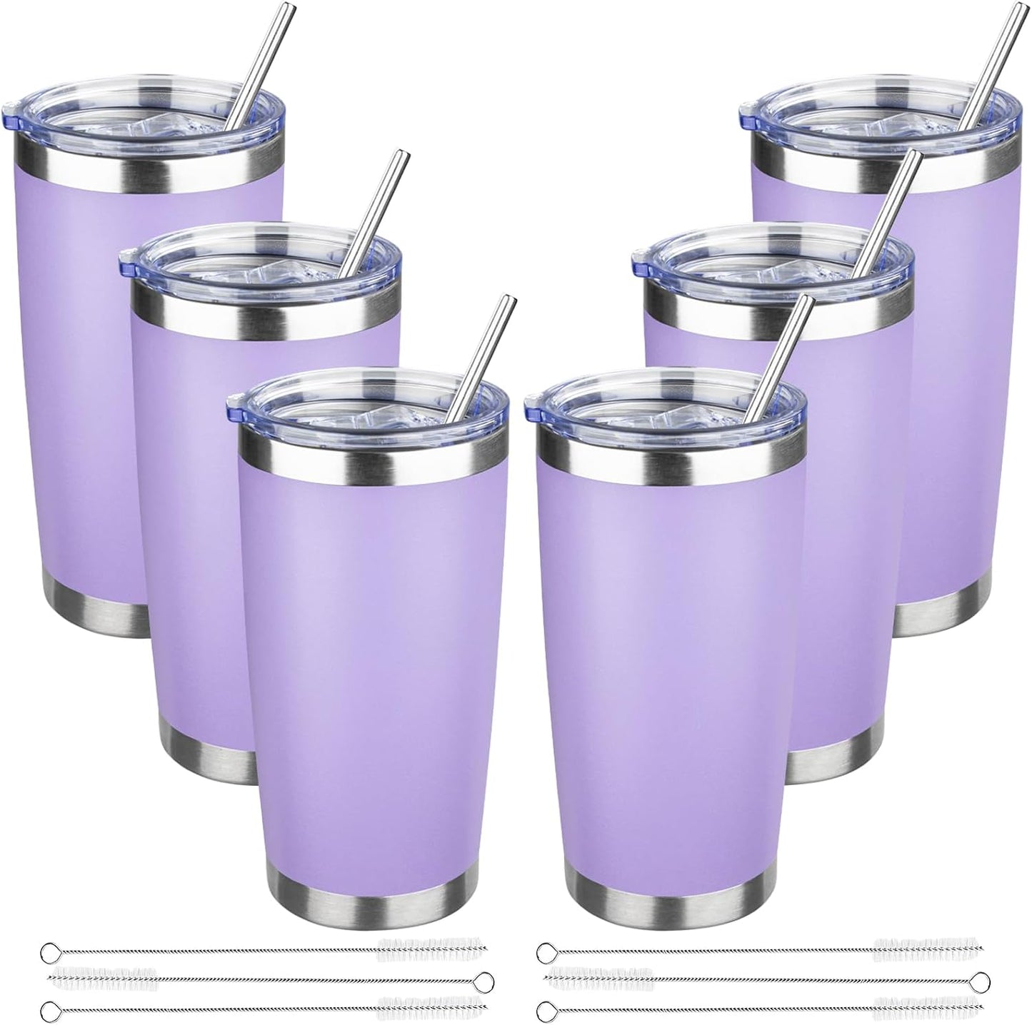 20 oz Tumbler with Lids and Straws, Stainless Steel Insulated Travel Coffee Mug, Double Wall Vacuum Insulated Tumblers, Powder Coated Coffee Tumbler for Cold & Hot Drinks (Yellow, 6 Pack)