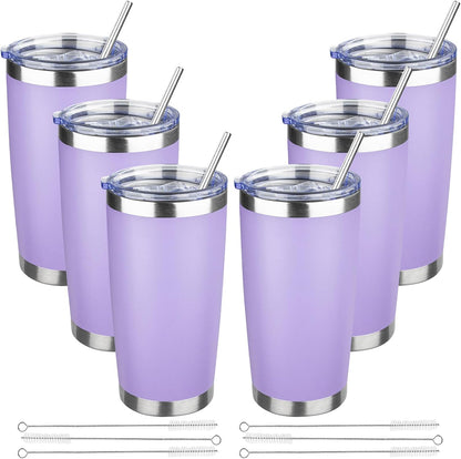 20 oz Tumbler with Lids and Straws, Stainless Steel Insulated Travel Coffee Mug, Double Wall Vacuum Insulated Tumblers, Powder Coated Coffee Tumbler for Cold & Hot Drinks (Yellow, 6 Pack)