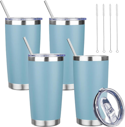 20 oz Tumbler with Lids and Straws, Stainless Steel Insulated Travel Coffee Mug, Double Wall Vacuum Insulated Tumblers, Powder Coated Coffee Tumbler for Cold & Hot Drinks (Yellow, 6 Pack)