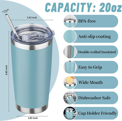 20 oz Tumbler with Lids and Straws, Stainless Steel Insulated Travel Coffee Mug, Double Wall Vacuum Insulated Tumblers, Powder Coated Coffee Tumbler for Cold & Hot Drinks (Yellow, 6 Pack)