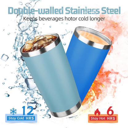 20 oz Tumbler with Lids and Straws, Stainless Steel Insulated Travel Coffee Mug, Double Wall Vacuum Insulated Tumblers, Powder Coated Coffee Tumbler for Cold & Hot Drinks (Yellow, 6 Pack)