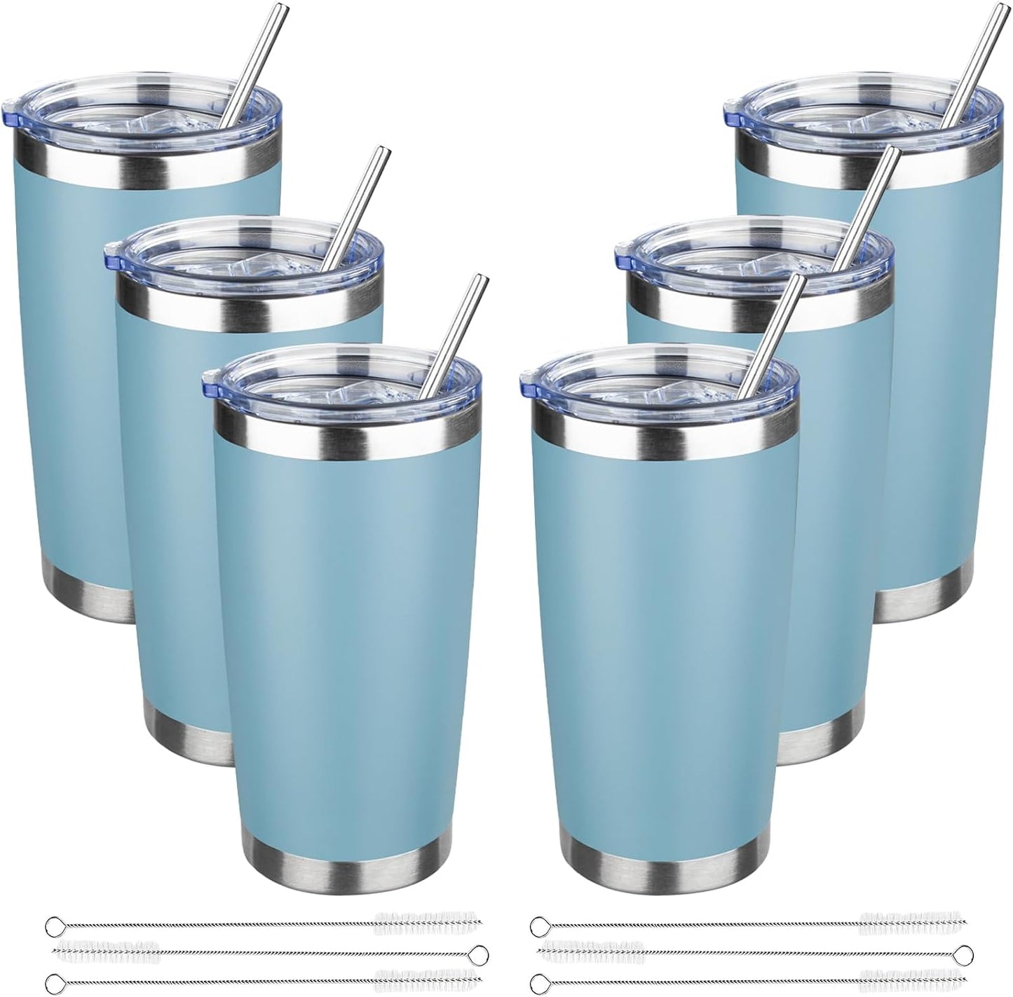 20 oz Tumbler with Lids and Straws, Stainless Steel Insulated Travel Coffee Mug, Double Wall Vacuum Insulated Tumblers, Powder Coated Coffee Tumbler for Cold & Hot Drinks (Yellow, 6 Pack)