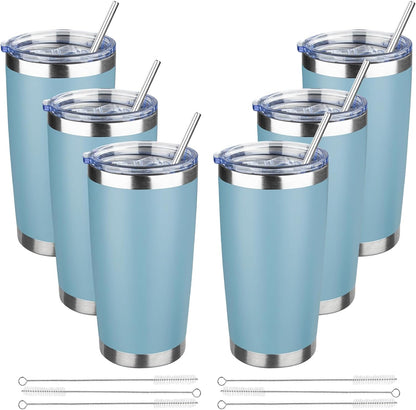 20 oz Tumbler with Lids and Straws, Stainless Steel Insulated Travel Coffee Mug, Double Wall Vacuum Insulated Tumblers, Powder Coated Coffee Tumbler for Cold & Hot Drinks (Yellow, 6 Pack)
