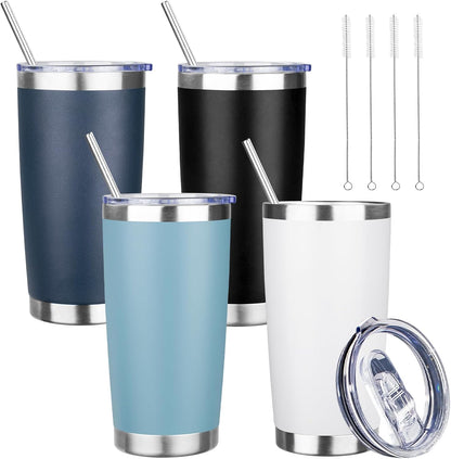20 oz Tumbler with Lids and Straws, Stainless Steel Insulated Travel Coffee Mug, Double Wall Vacuum Insulated Tumblers, Powder Coated Coffee Tumbler for Cold & Hot Drinks (Yellow, 6 Pack)
