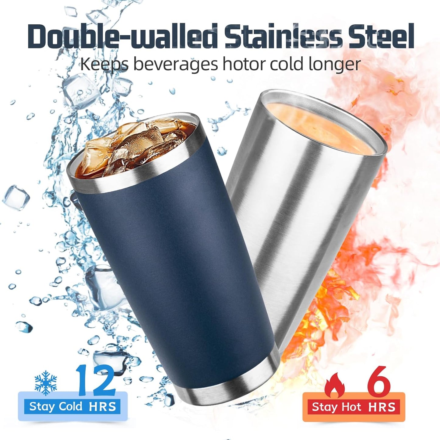 20 oz Tumbler with Lids and Straws, Stainless Steel Insulated Travel Coffee Mug, Double Wall Vacuum Insulated Tumblers, Powder Coated Coffee Tumbler for Cold & Hot Drinks (Yellow, 6 Pack)