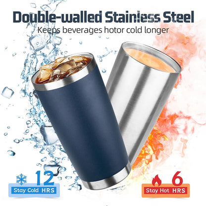 20 oz Tumbler with Lids and Straws, Stainless Steel Insulated Travel Coffee Mug, Double Wall Vacuum Insulated Tumblers, Powder Coated Coffee Tumbler for Cold & Hot Drinks (Yellow, 6 Pack)