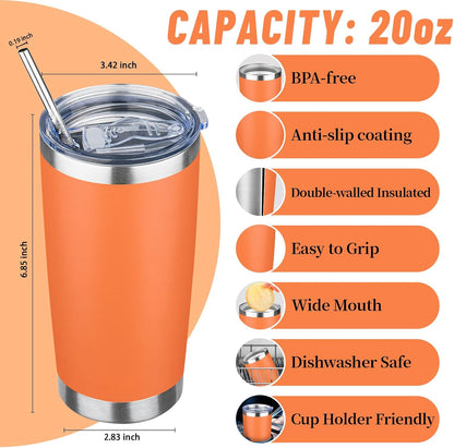 20 oz Tumbler with Lids and Straws, Stainless Steel Insulated Travel Coffee Mug, Double Wall Vacuum Insulated Tumblers, Powder Coated Coffee Tumbler for Cold & Hot Drinks (Yellow, 6 Pack)