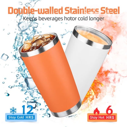 20 oz Tumbler with Lids and Straws, Stainless Steel Insulated Travel Coffee Mug, Double Wall Vacuum Insulated Tumblers, Powder Coated Coffee Tumbler for Cold & Hot Drinks (Yellow, 6 Pack)