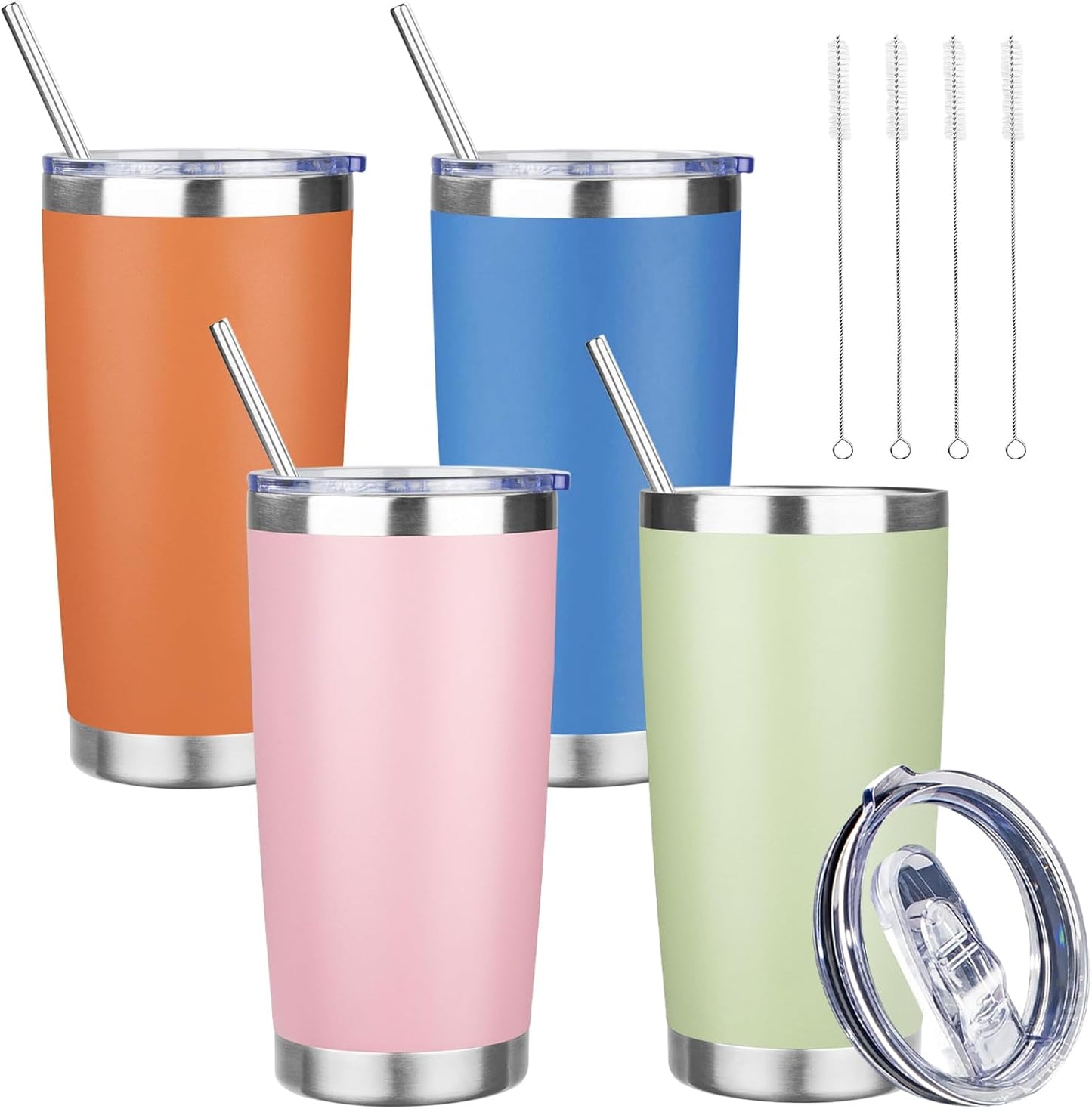 20 oz Tumbler with Lids and Straws, Stainless Steel Insulated Travel Coffee Mug, Double Wall Vacuum Insulated Tumblers, Powder Coated Coffee Tumbler for Cold & Hot Drinks (Yellow, 6 Pack)