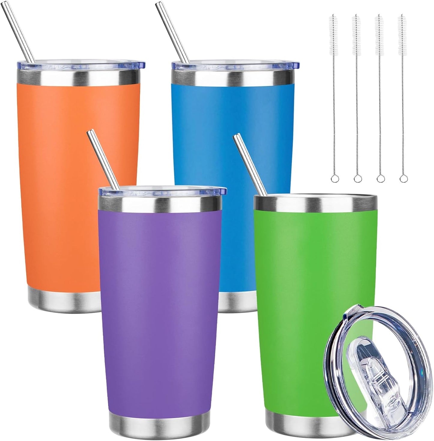 20 oz Tumbler with Lids and Straws, Stainless Steel Insulated Travel Coffee Mug, Double Wall Vacuum Insulated Tumblers, Powder Coated Coffee Tumbler for Cold & Hot Drinks (Yellow, 6 Pack)