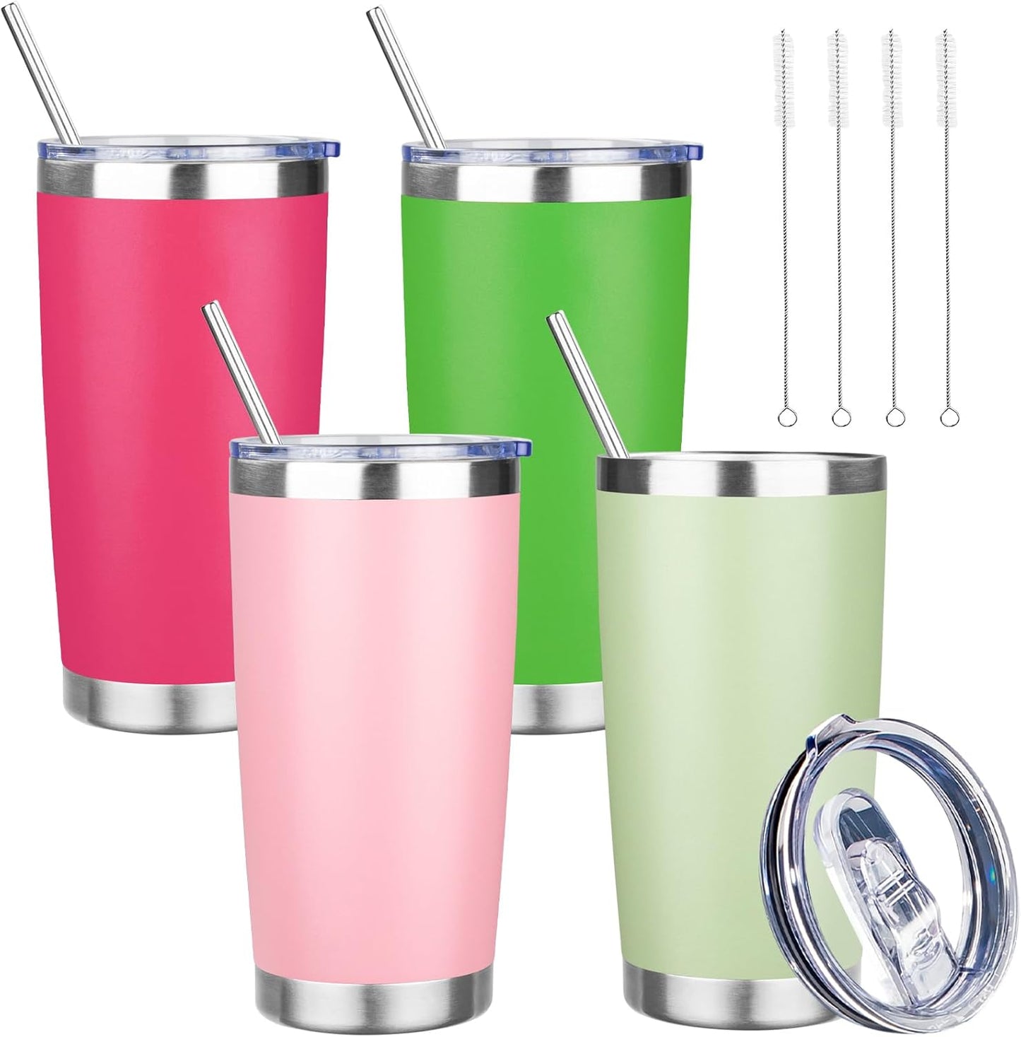20 oz Tumbler with Lids and Straws, Stainless Steel Insulated Travel Coffee Mug, Double Wall Vacuum Insulated Tumblers, Powder Coated Coffee Tumbler for Cold & Hot Drinks (Yellow, 6 Pack)
