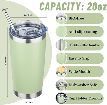 20 oz Tumbler with Lids and Straws, Stainless Steel Insulated Travel Coffee Mug, Double Wall Vacuum Insulated Tumblers, Powder Coated Coffee Tumbler for Cold & Hot Drinks (Yellow, 6 Pack)