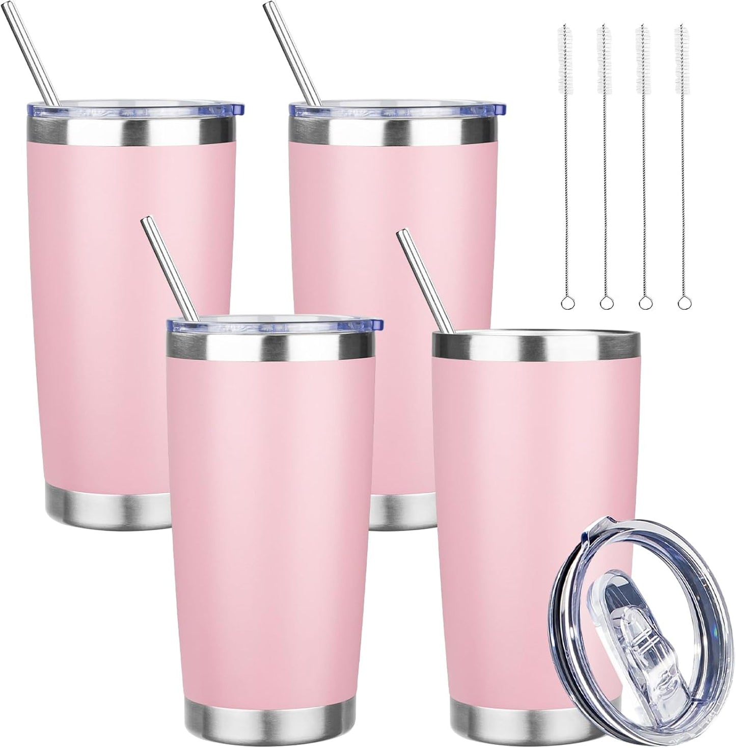 20 oz Tumbler with Lids and Straws, Stainless Steel Insulated Travel Coffee Mug, Double Wall Vacuum Insulated Tumblers, Powder Coated Coffee Tumbler for Cold & Hot Drinks (Yellow, 6 Pack)