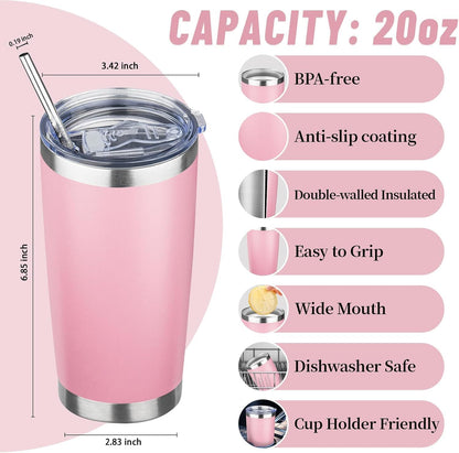 20 oz Tumbler with Lids and Straws, Stainless Steel Insulated Travel Coffee Mug, Double Wall Vacuum Insulated Tumblers, Powder Coated Coffee Tumbler for Cold & Hot Drinks (Yellow, 6 Pack)