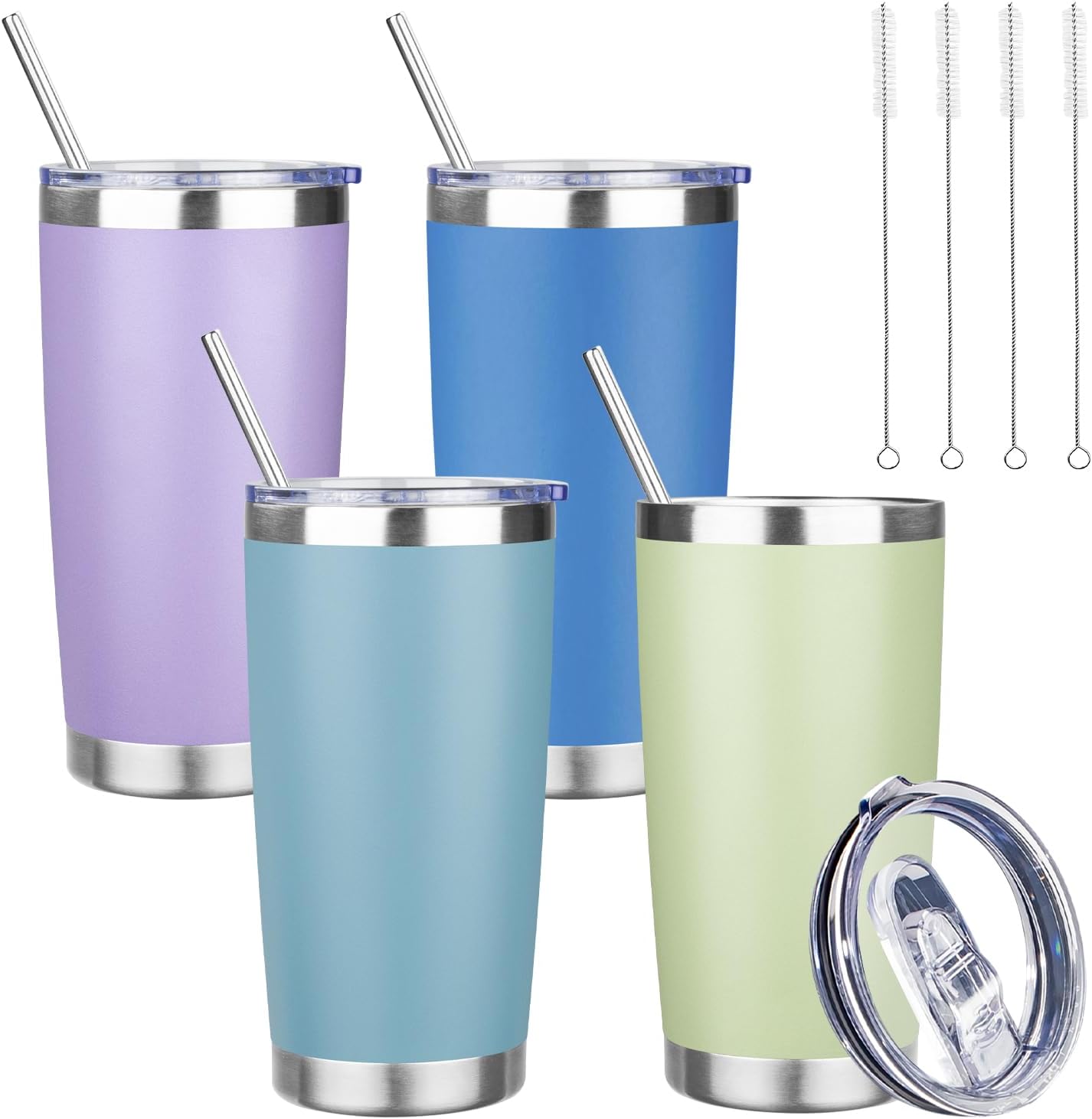 20 oz Tumbler with Lids and Straws, Stainless Steel Insulated Travel Coffee Mug, Double Wall Vacuum Insulated Tumblers, Powder Coated Coffee Tumbler for Cold & Hot Drinks (Yellow, 6 Pack)