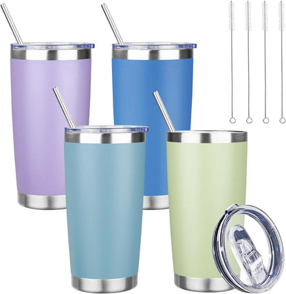 20 oz Tumbler with Lids and Straws, Stainless Steel Insulated Travel Coffee Mug, Double Wall Vacuum Insulated Tumblers, Powder Coated Coffee Tumbler for Cold & Hot Drinks (Yellow, 6 Pack)