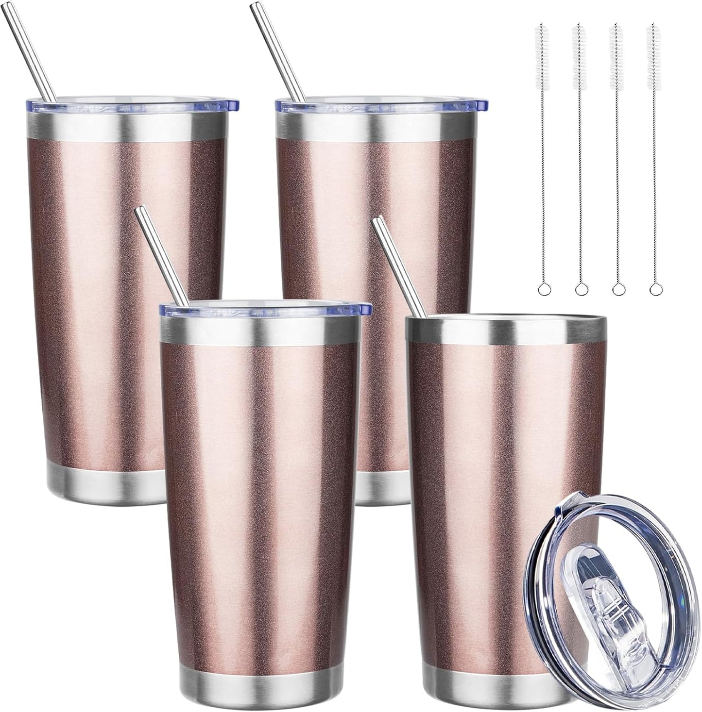 20 oz Tumbler with Lids and Straws, Stainless Steel Insulated Travel Coffee Mug, Double Wall Vacuum Insulated Tumblers, Powder Coated Coffee Tumbler for Cold & Hot Drinks (Yellow, 6 Pack)