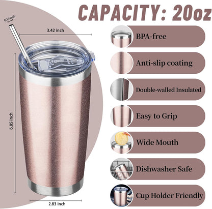 20 oz Tumbler with Lids and Straws, Stainless Steel Insulated Travel Coffee Mug, Double Wall Vacuum Insulated Tumblers, Powder Coated Coffee Tumbler for Cold & Hot Drinks (Yellow, 6 Pack)