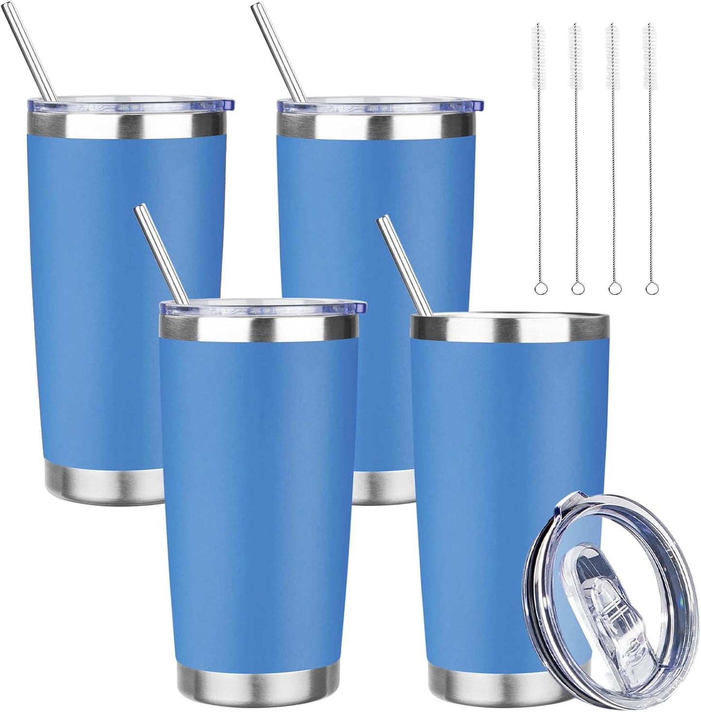 20 oz Tumbler with Lids and Straws, Stainless Steel Insulated Travel Coffee Mug, Double Wall Vacuum Insulated Tumblers, Powder Coated Coffee Tumbler for Cold & Hot Drinks (Yellow, 6 Pack)