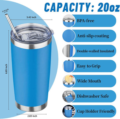 20 oz Tumbler with Lids and Straws, Stainless Steel Insulated Travel Coffee Mug, Double Wall Vacuum Insulated Tumblers, Powder Coated Coffee Tumbler for Cold & Hot Drinks (Yellow, 6 Pack)