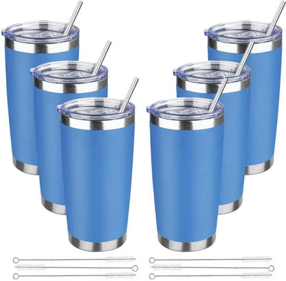 20 oz Tumbler with Lids and Straws, Stainless Steel Insulated Travel Coffee Mug, Double Wall Vacuum Insulated Tumblers, Powder Coated Coffee Tumbler for Cold & Hot Drinks (Yellow, 6 Pack)