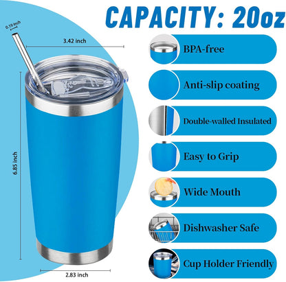 20 oz Tumbler with Lids and Straws, Stainless Steel Insulated Travel Coffee Mug, Double Wall Vacuum Insulated Tumblers, Powder Coated Coffee Tumbler for Cold & Hot Drinks (Yellow, 6 Pack)